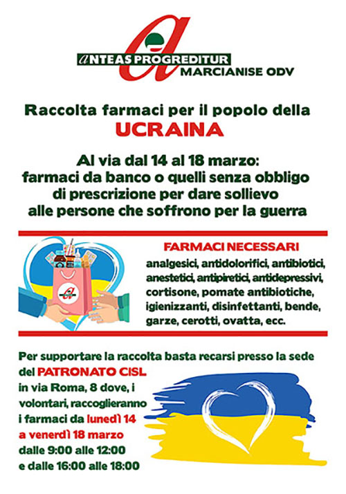 Locandina raccolta farmaci per l'Ucraina