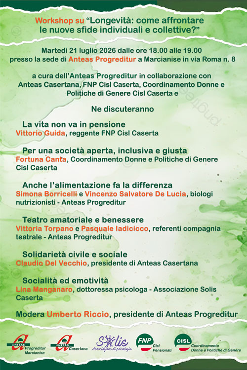 Locandina workshop su Longevit�: come affrontare le nuove sfide individuali e collettive
